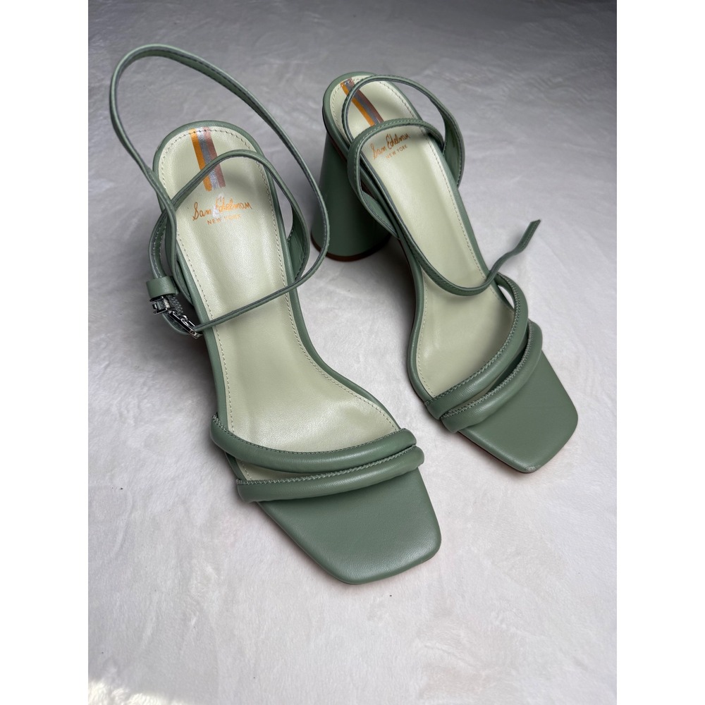 Sam Edelman Kia Block Heel Sandals Sage Green Leather Square Toe 8.5M